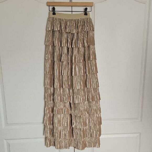 Casual Tan Tiered Maxi Skirt - Picture 1 of 16